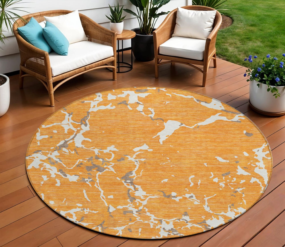 HomeRoots 5' Striped Washable Area Rug in Orange, Brown, and Ivory - Durable Design for Indoor & Outdoor Spaces 8' Round 600914