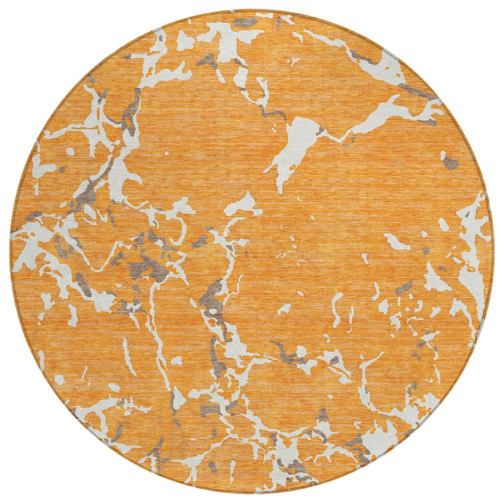 HomeRoots 5' Striped Washable Area Rug in Orange, Brown, and Ivory - Durable Design for Indoor & Outdoor Spaces 8' Round 600914