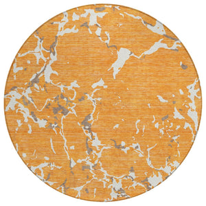 HomeRoots 5' Striped Washable Area Rug in Orange, Brown, and Ivory - Durable Design for Indoor & Outdoor Spaces 8' Round 600914