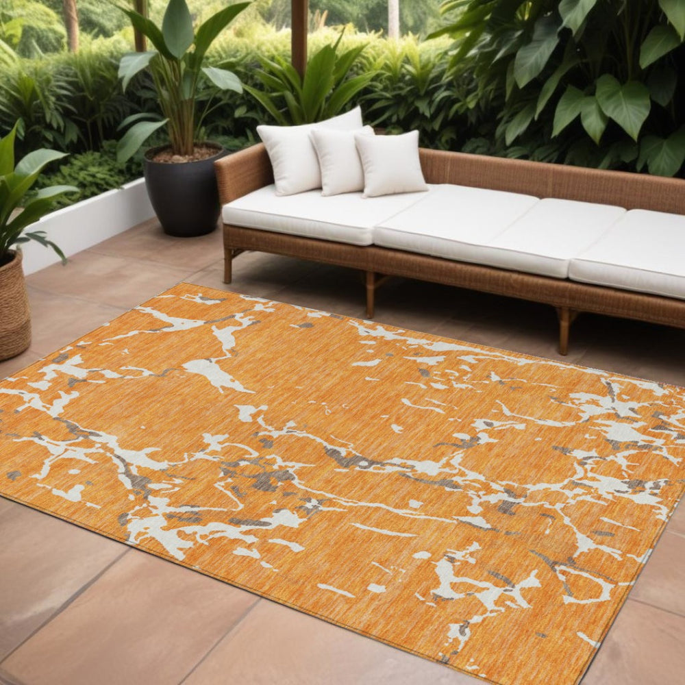 HomeRoots 9' X 12' Stylish Orange, Brown & Ivory Striped Washable Area Rug for Indoor & Outdoor Use 600916