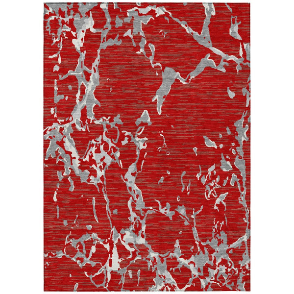 HomeRoots 5' Striped Washable Area Rug in Red, Ivory & Gray - Ideal for Indoor & Outdoor Use, Easy Care! 5' X 8' 600919