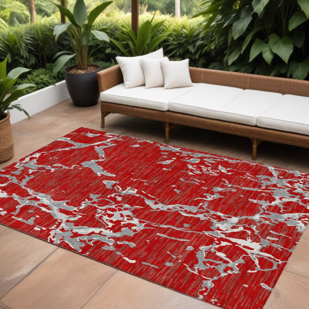 HomeRoots 9' Indoor Outdoor Washable Area Rug in Red, Ivory & Gray Stripes - Durable, Stylish & Versatile! 600922