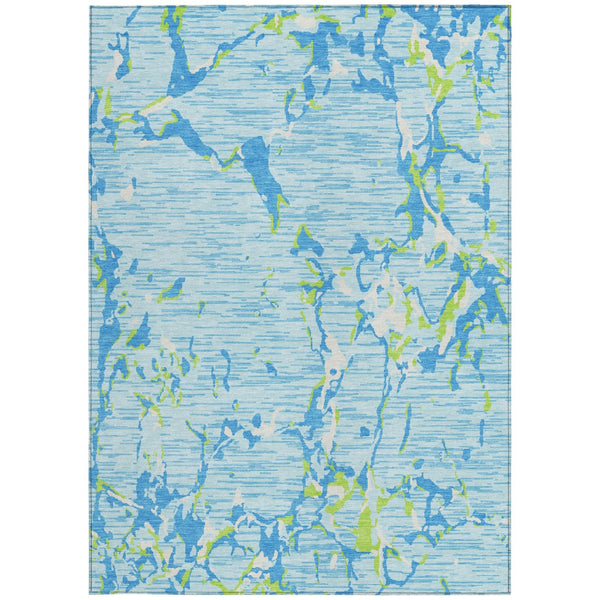 Homeroots 3' Striped Artichoke Green And Beige Washable Area Rug For Indoor And Outdoor Spaces 5' X 8' Polyester 600925