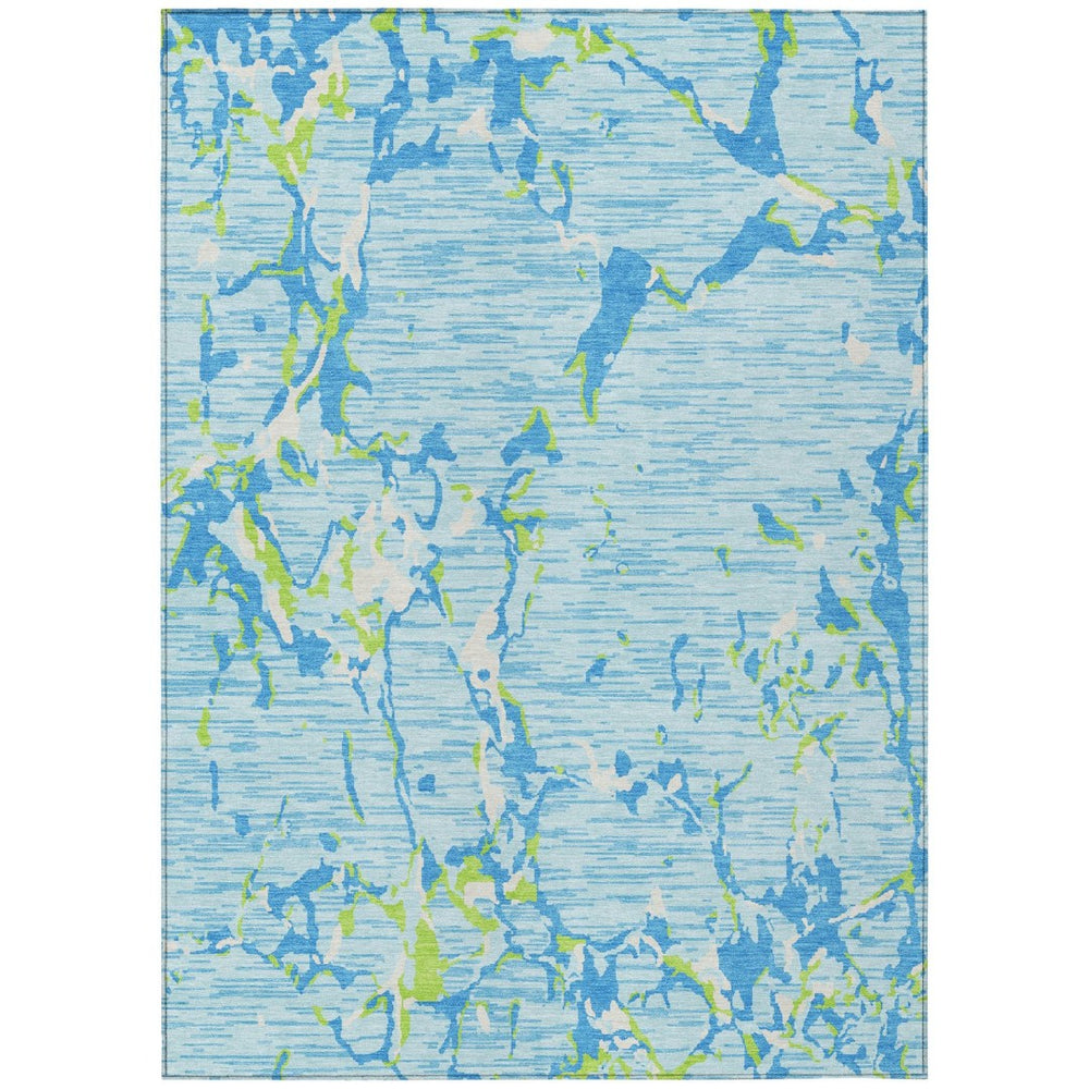 HomeRoots 5' Coastal-Inspired Sky Blue Green Ivory Striped Washable Rug for Indoor & Outdoor Versatility 5' X 8' 600925