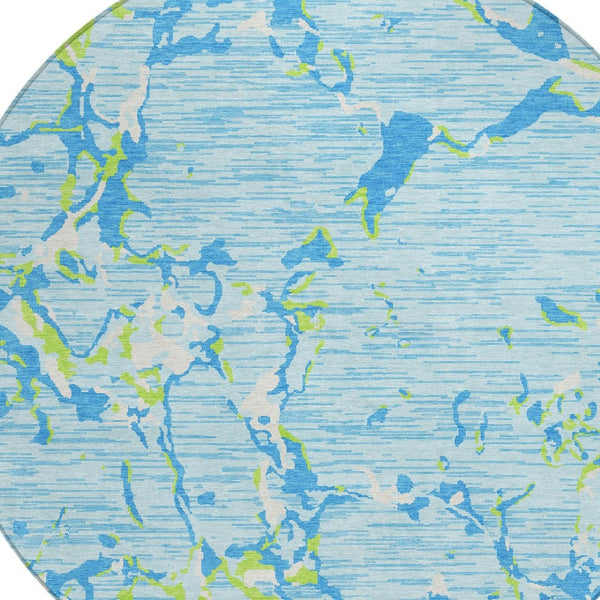 Homeroots 3' Striped Artichoke Green And Beige Washable Area Rug For Indoor And Outdoor Spaces 8' Round Polyester 600926