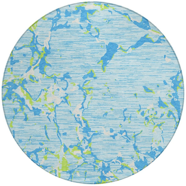 Homeroots 3' Striped Artichoke Green And Beige Washable Area Rug For Indoor And Outdoor Spaces 8' Round Polyester 600926