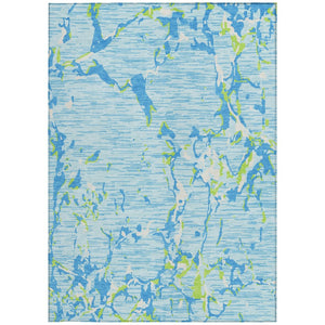 HomeRoots 5' Coastal-Inspired Sky Blue Green Ivory Striped Washable Rug for Indoor & Outdoor Versatility 8' X 10' 600927