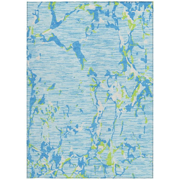 HomeRoots 5' Coastal-Inspired Sky Blue Green Ivory Striped Washable Rug for Indoor & Outdoor Versatility 8' X 10' 600927