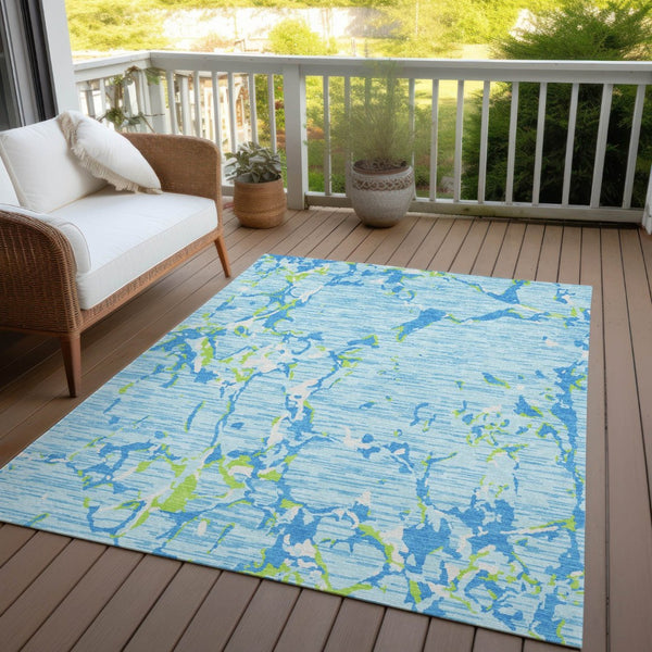 HomeRoots 5' Coastal-Inspired Sky Blue Green Ivory Striped Washable Rug for Indoor & Outdoor Versatility 8' X 10' 600927