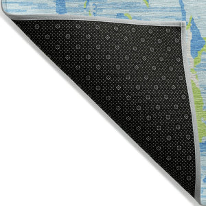 HomeRoots 5' Coastal-Inspired Sky Blue Green Ivory Striped Washable Rug for Indoor & Outdoor Versatility 8' X 10' 600927