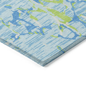 HomeRoots 5' Coastal-Inspired Sky Blue Green Ivory Striped Washable Rug for Indoor & Outdoor Versatility 8' X 10' 600927