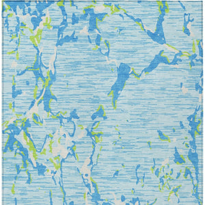 HomeRoots 5' Coastal-Inspired Sky Blue Green Ivory Striped Washable Rug for Indoor & Outdoor Versatility 8' X 10' 600927