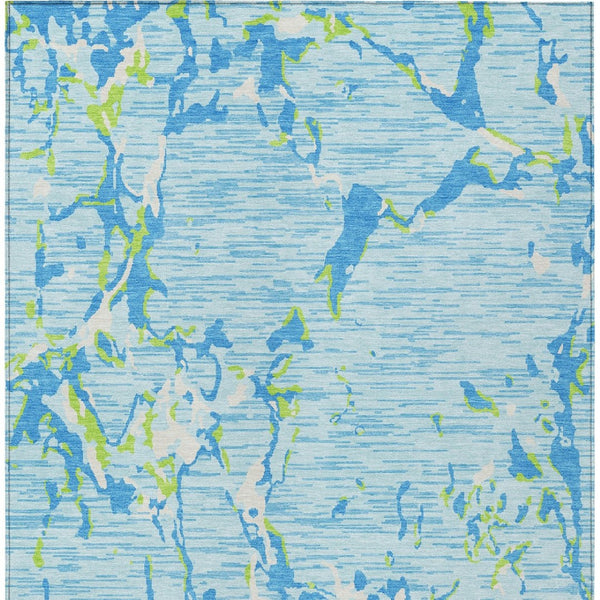 HomeRoots 5' Coastal-Inspired Sky Blue Green Ivory Striped Washable Rug for Indoor & Outdoor Versatility 8' X 10' 600927