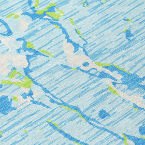 HomeRoots 5' Coastal-Inspired Sky Blue Green Ivory Striped Washable Rug for Indoor & Outdoor Versatility 8' X 10' 600927