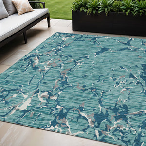 Homeroots 3' Striped Artichoke Green And Beige Washable Area Rug For Indoor And Outdoor Spaces 5' X 8' Polyester 600931