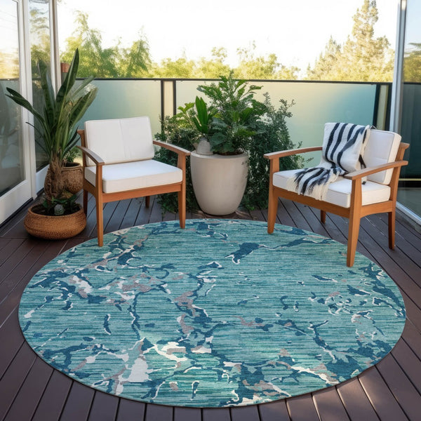 Homeroots 3' Striped Artichoke Green And Beige Washable Area Rug For Indoor And Outdoor Spaces 8' Round Polyester 600932