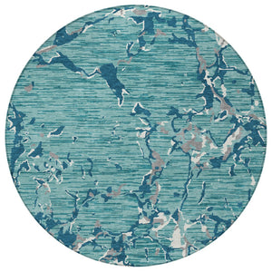 Homeroots 3' Striped Artichoke Green And Beige Washable Area Rug For Indoor And Outdoor Spaces 8' Round Polyester 600932