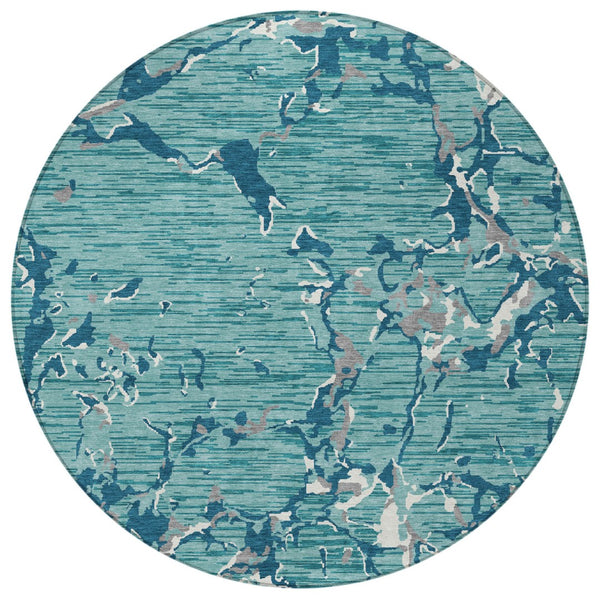 Homeroots 3' Striped Artichoke Green And Beige Washable Area Rug For Indoor And Outdoor Spaces 8' Round Polyester 600932