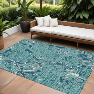 Homeroots 3' Striped Artichoke Green And Beige Washable Area Rug For Indoor And Outdoor Spaces 9' X 12' Polyester 600934