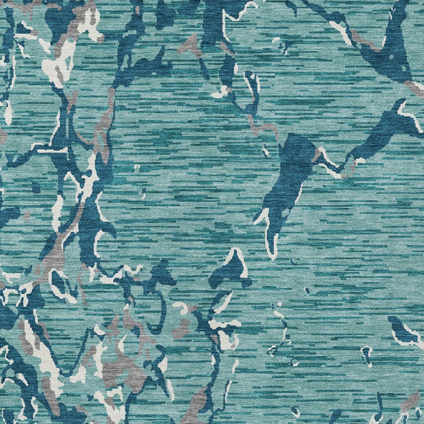 Homeroots 3' Striped Artichoke Green And Beige Washable Area Rug For Indoor And Outdoor Spaces 9' X 12' Polyester 600934