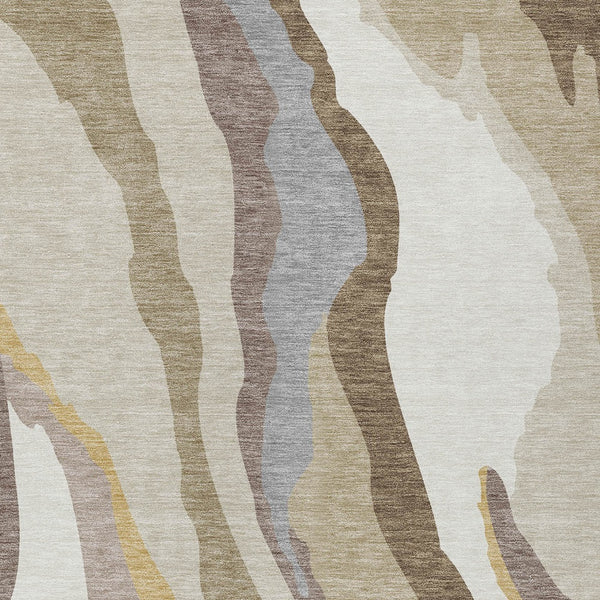 Homeroots 3' Beige Brown And Gray Abstract Washable Area Rug - Perfect For Indoor And Outdoor Spaces 3' X 5' Polyester 600936