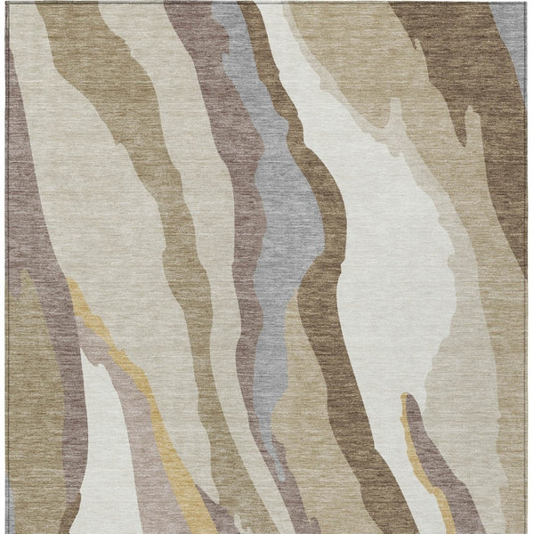 Homeroots 3' Beige Brown And Gray Abstract Washable Area Rug - Perfect For Indoor And Outdoor Spaces 5' X 8' Polyester 600937