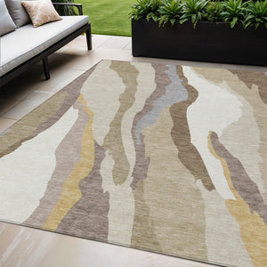Homeroots 3' Beige Brown And Gray Abstract Washable Area Rug - Perfect For Indoor And Outdoor Spaces 5' X 8' Polyester 600937