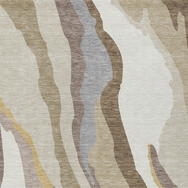 Homeroots 3' Beige Brown And Gray Abstract Washable Area Rug - Perfect For Indoor And Outdoor Spaces 5' X 8' Polyester 600937