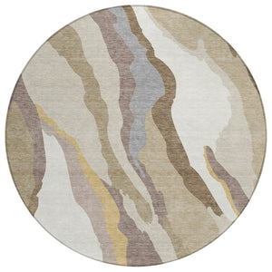HomeRoots 5' Modern Abstract Washable Area Rug in Neutral Tones for Stylish Indoor and Outdoor Spaces 8' Round 600938