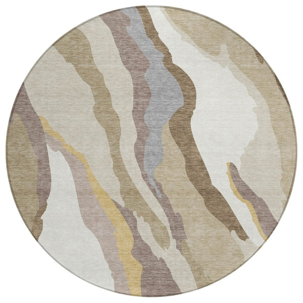 HomeRoots 5' Modern Abstract Washable Area Rug in Neutral Tones for Stylish Indoor and Outdoor Spaces 8' Round 600938