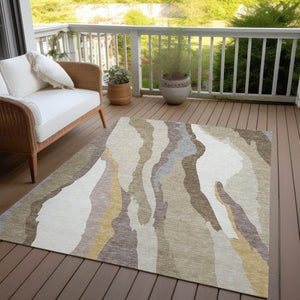 Homeroots 3' Beige Brown And Gray Abstract Washable Area Rug - Perfect For Indoor And Outdoor Spaces 8' X 10' Polyester 600939