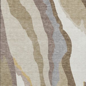 Homeroots 3' Beige Brown And Gray Abstract Washable Area Rug - Perfect For Indoor And Outdoor Spaces 8' X 10' Polyester 600939