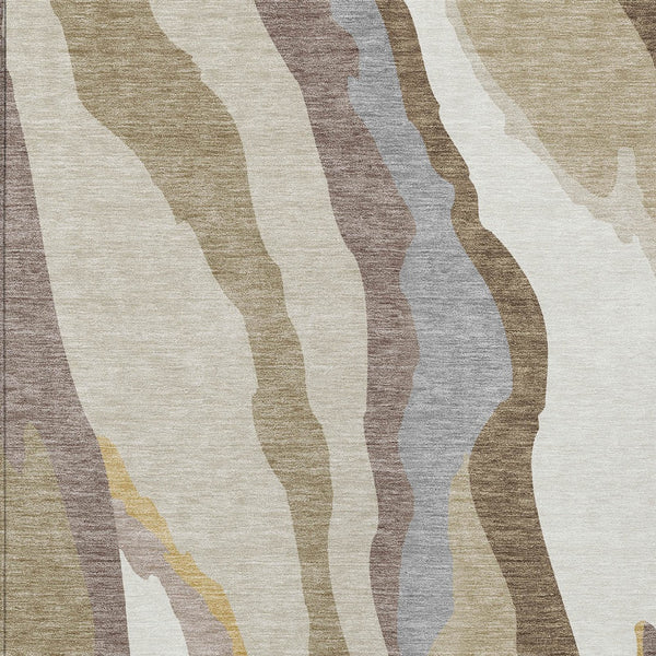 Homeroots 3' Beige Brown And Gray Abstract Washable Area Rug - Perfect For Indoor And Outdoor Spaces 8' X 10' Polyester 600939