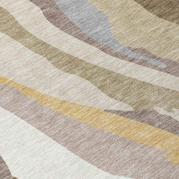 Homeroots 3' Beige Brown And Gray Abstract Washable Area Rug - Perfect For Indoor And Outdoor Spaces 8' X 10' Polyester 600939