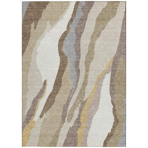 Homeroots 3' Beige Brown And Gray Abstract Washable Area Rug - Perfect For Indoor And Outdoor Spaces 9' X 12' Polyester 600940
