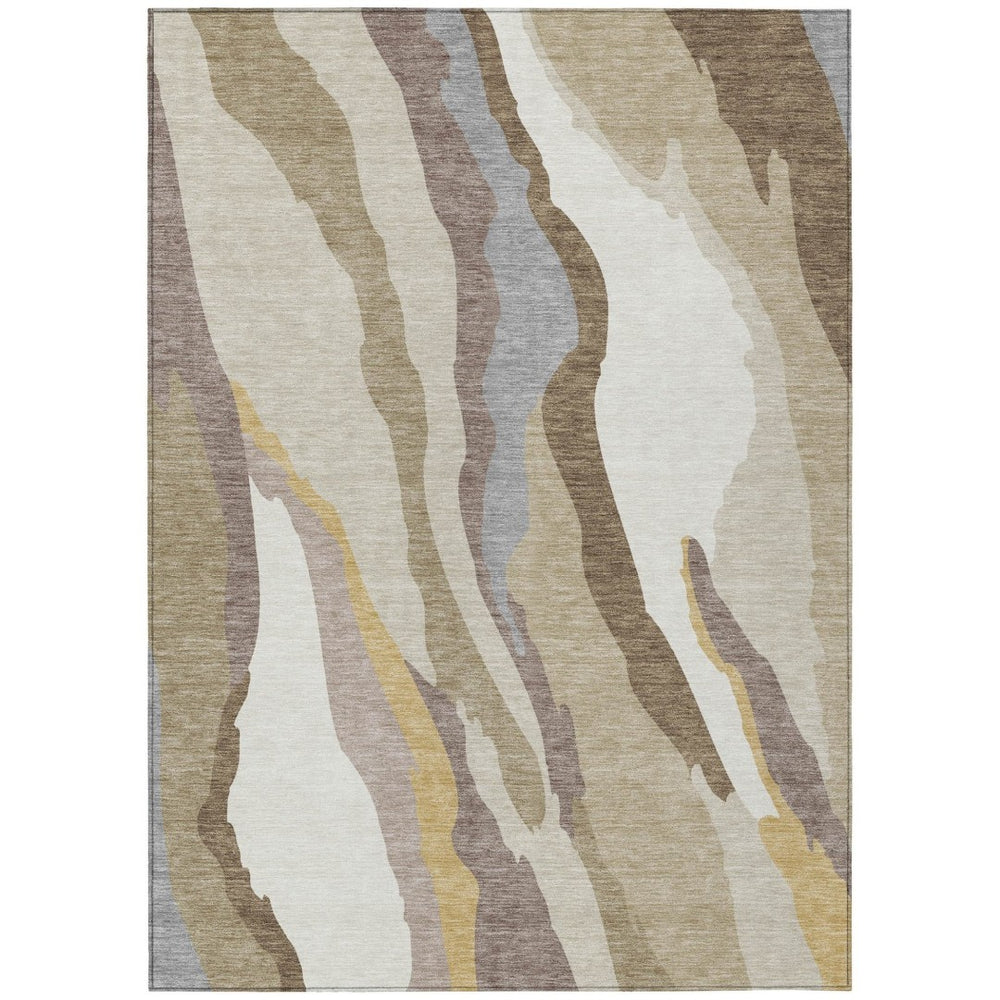 HomeRoots 9' X 12' Abstract Washable Indoor/Outdoor Area Rug - Durable, Stain Resistant, Modern Beige & Gray Design 600940