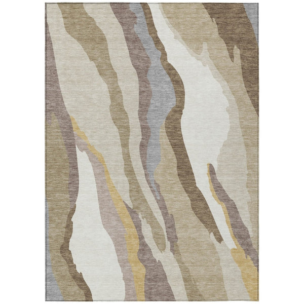 HomeRoots 9' X 12' Abstract Washable Indoor/Outdoor Area Rug - Durable, Stain Resistant, Modern Beige & Gray Design 600940