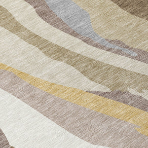 Homeroots 3' Beige Brown And Gray Abstract Washable Area Rug - Perfect For Indoor And Outdoor Spaces 9' X 12' Polyester 600940