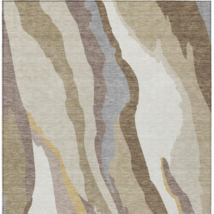 Homeroots 3' Beige Brown And Gray Abstract Washable Area Rug - Perfect For Indoor And Outdoor Spaces 10' X 14' Polyester 600941