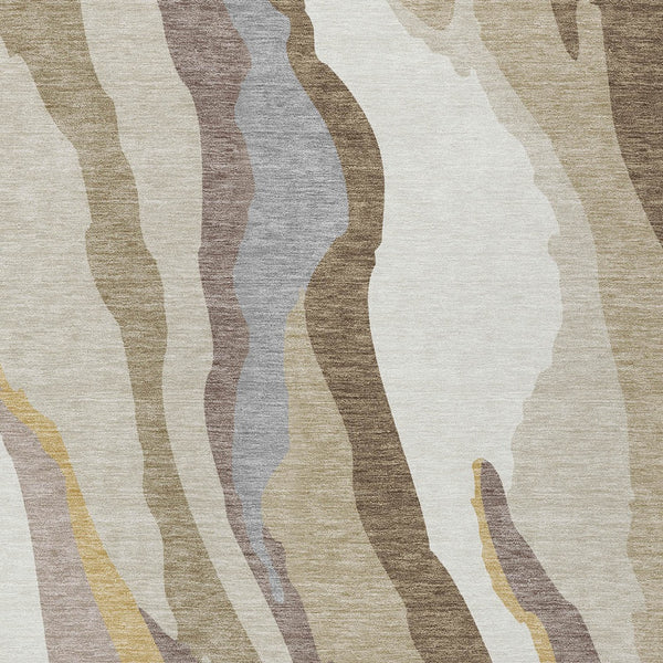 Homeroots 3' Beige Brown And Gray Abstract Washable Area Rug - Perfect For Indoor And Outdoor Spaces 10' X 14' Polyester 600941