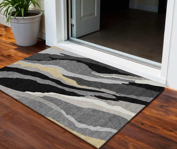 Homeroots 3' Beige Brown And Gray Abstract Washable Area Rug - Perfect For Indoor And Outdoor Spaces 3' X 5' Polyester 600942