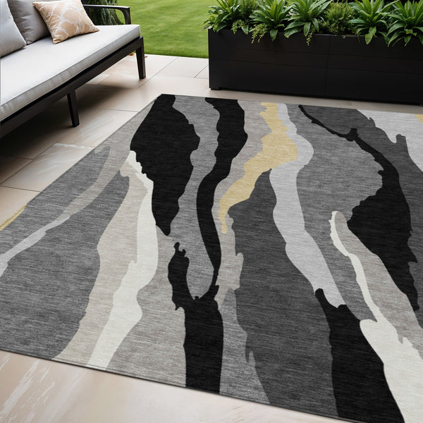Homeroots 3' Beige Brown And Gray Abstract Washable Area Rug - Perfect For Indoor And Outdoor Spaces 5' X 8' Polyester 600943
