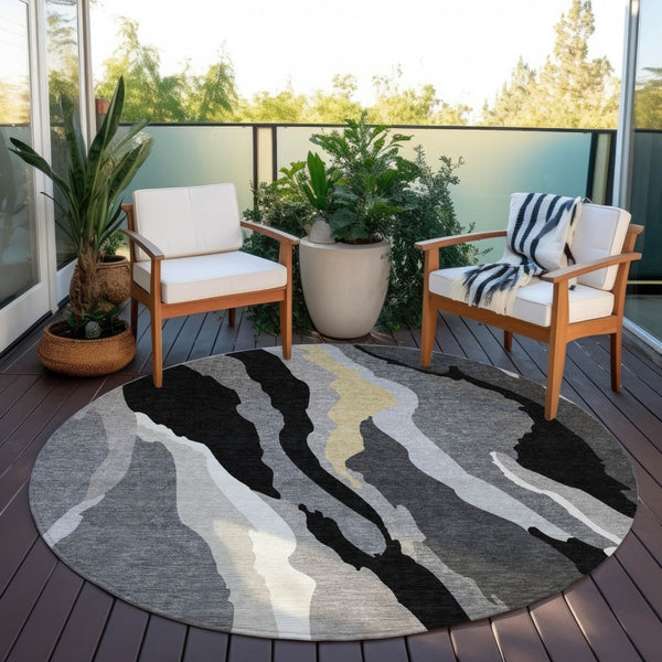 Homeroots 3' Beige Brown And Gray Abstract Washable Area Rug - Perfect For Indoor And Outdoor Spaces 8' Round Polyester 600944