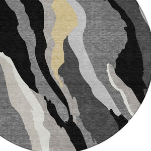 Homeroots 3' Beige Brown And Gray Abstract Washable Area Rug - Perfect For Indoor And Outdoor Spaces 8' Round Polyester 600944