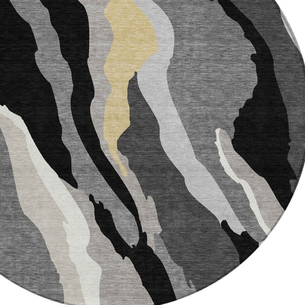 Homeroots 3' Beige Brown And Gray Abstract Washable Area Rug - Perfect For Indoor And Outdoor Spaces 8' Round Polyester 600944