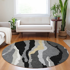 Homeroots 3' Beige Brown And Gray Abstract Washable Area Rug - Perfect For Indoor And Outdoor Spaces 8' Round Polyester 600944