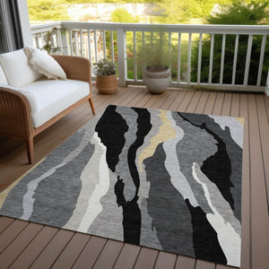 Homeroots 3' Beige Brown And Gray Abstract Washable Area Rug - Perfect For Indoor And Outdoor Spaces 9' X 12' Polyester 600946
