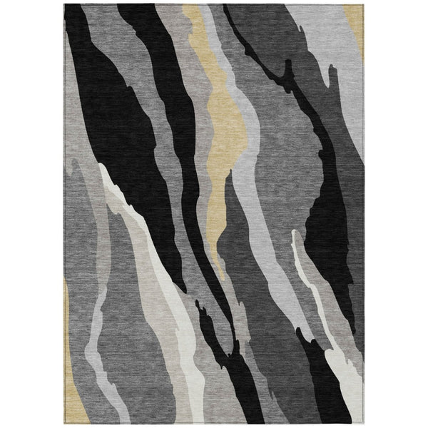 HomeRoots 9' X 12' Versatile Black Gray Tan Abstract Washable Area Rug for Indoor & Outdoor Spaces 600946