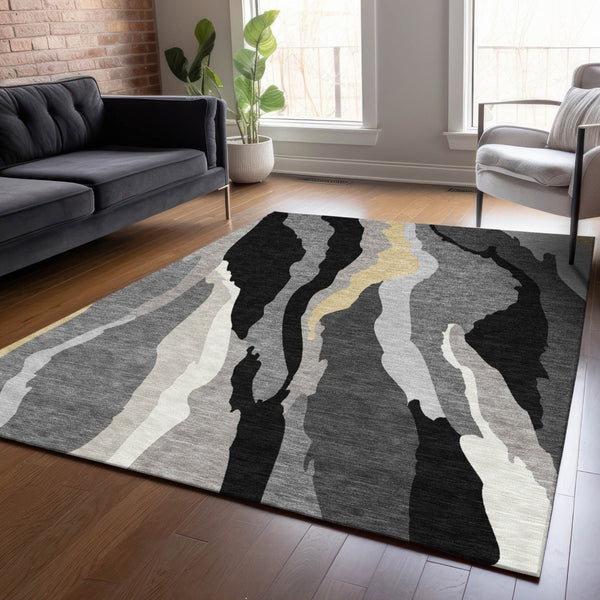 Homeroots 3' Beige Brown And Gray Abstract Washable Area Rug - Perfect For Indoor And Outdoor Spaces 9' X 12' Polyester 600946