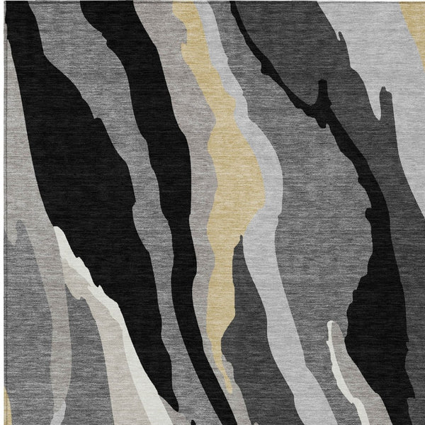 HomeRoots 5' Abstract Black Gray Tan Washable Area Rug - Durable Indoor Outdoor Design for High-Traffic Spaces 10' X 14' 600947
